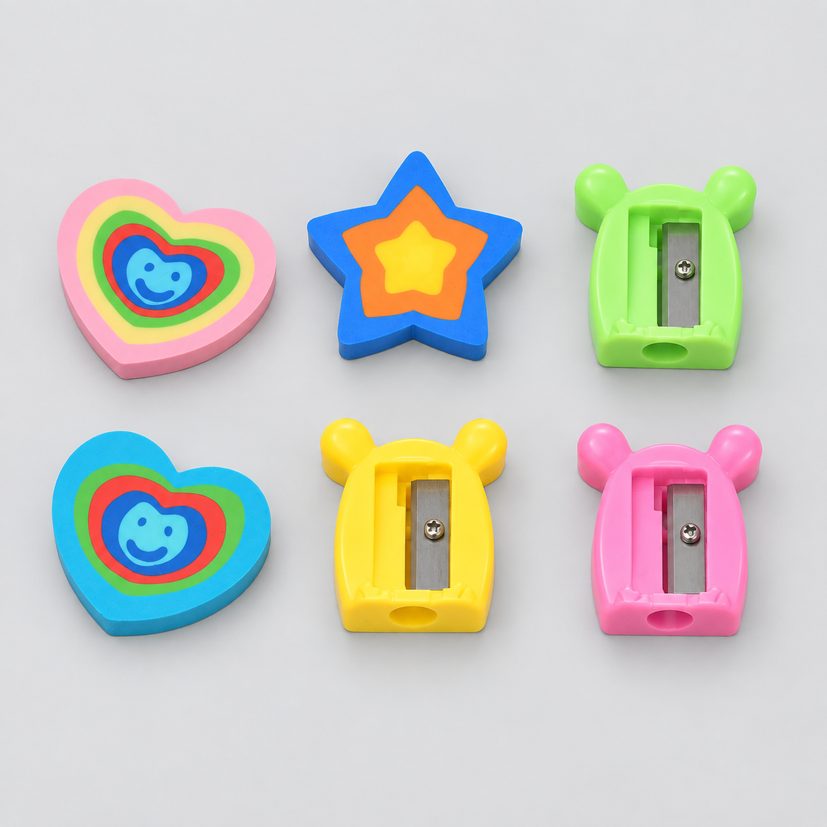 Colourful Eraser & Pencil Sharpener Set- Pack of 6