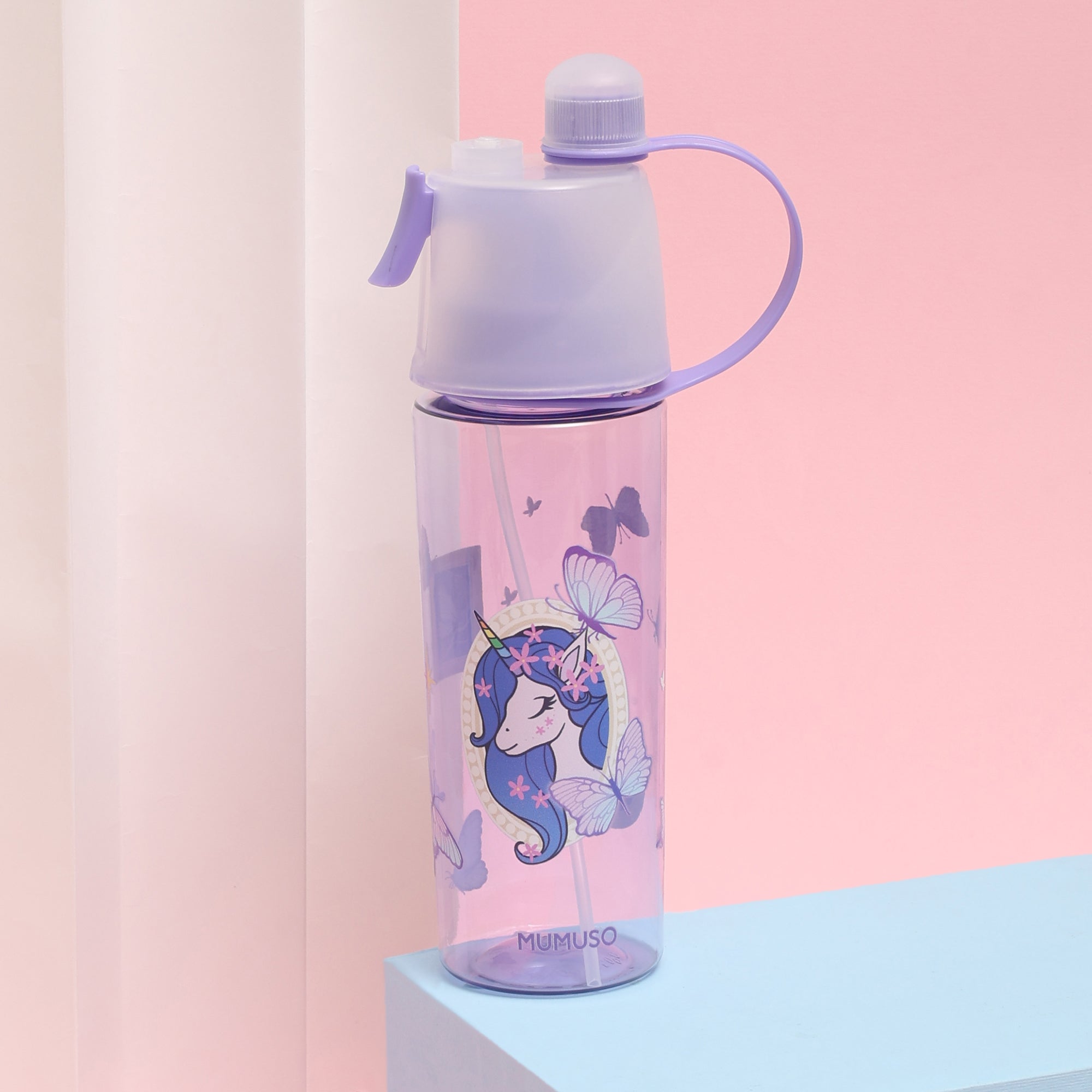 Cute Spray Water Bottle for Kids- 500ml/ Purple and Blue