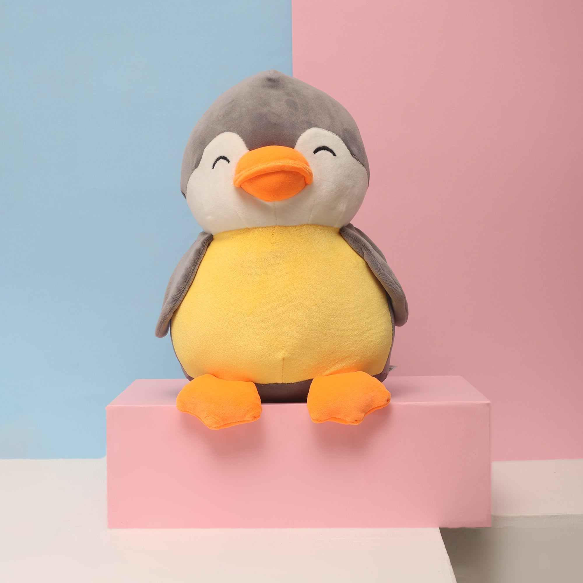 Playful Penguin Soft Toy- Grey & Yellow / 35cm