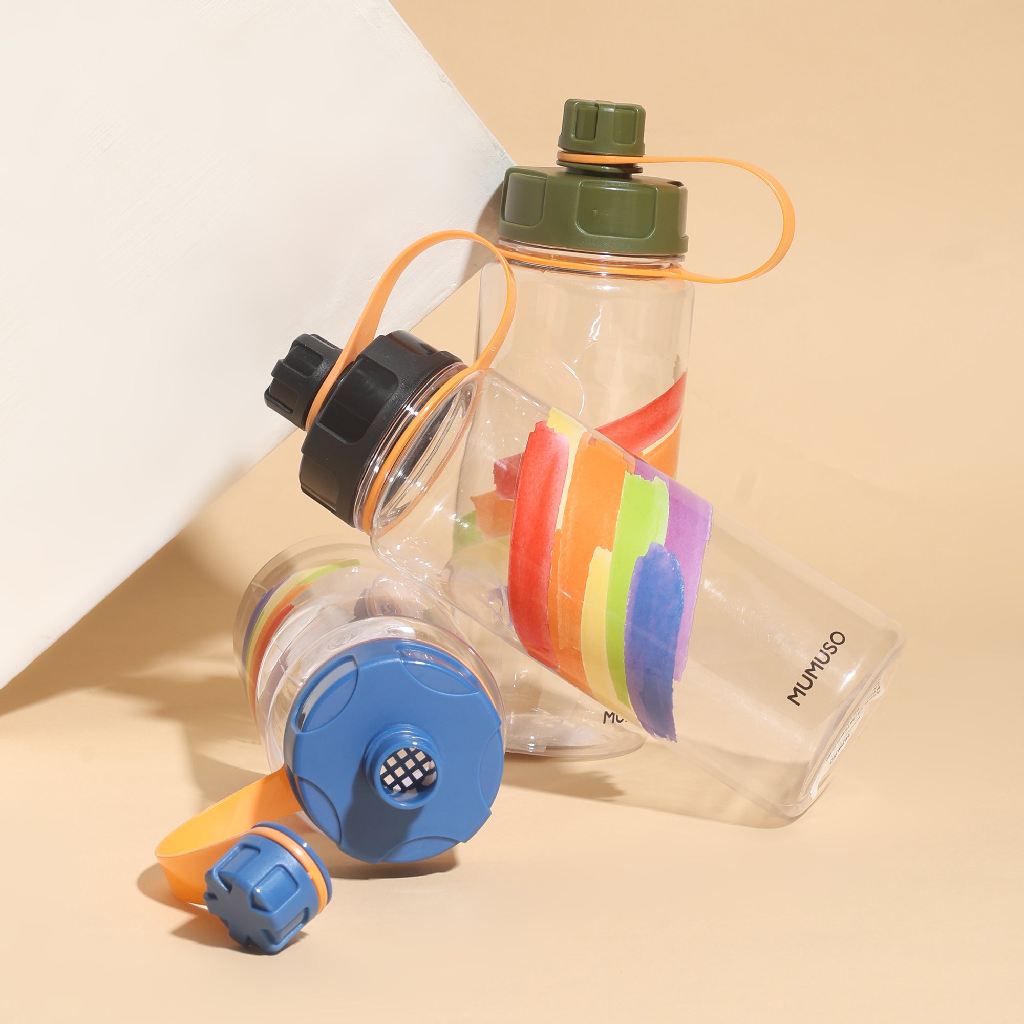 Rainbow Sports Water Bottle- Green/ Blue/ Black