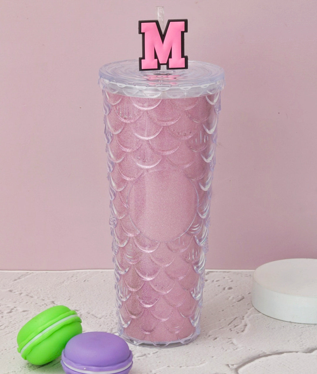 Scale Embossed Fancy Long Tumbler with Straw - 700 ml