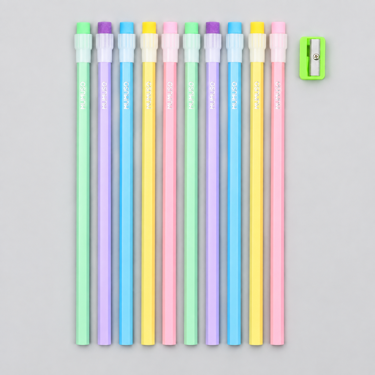 Multicoloured HB Pencil & Green Sharpener Set - Pack of 10