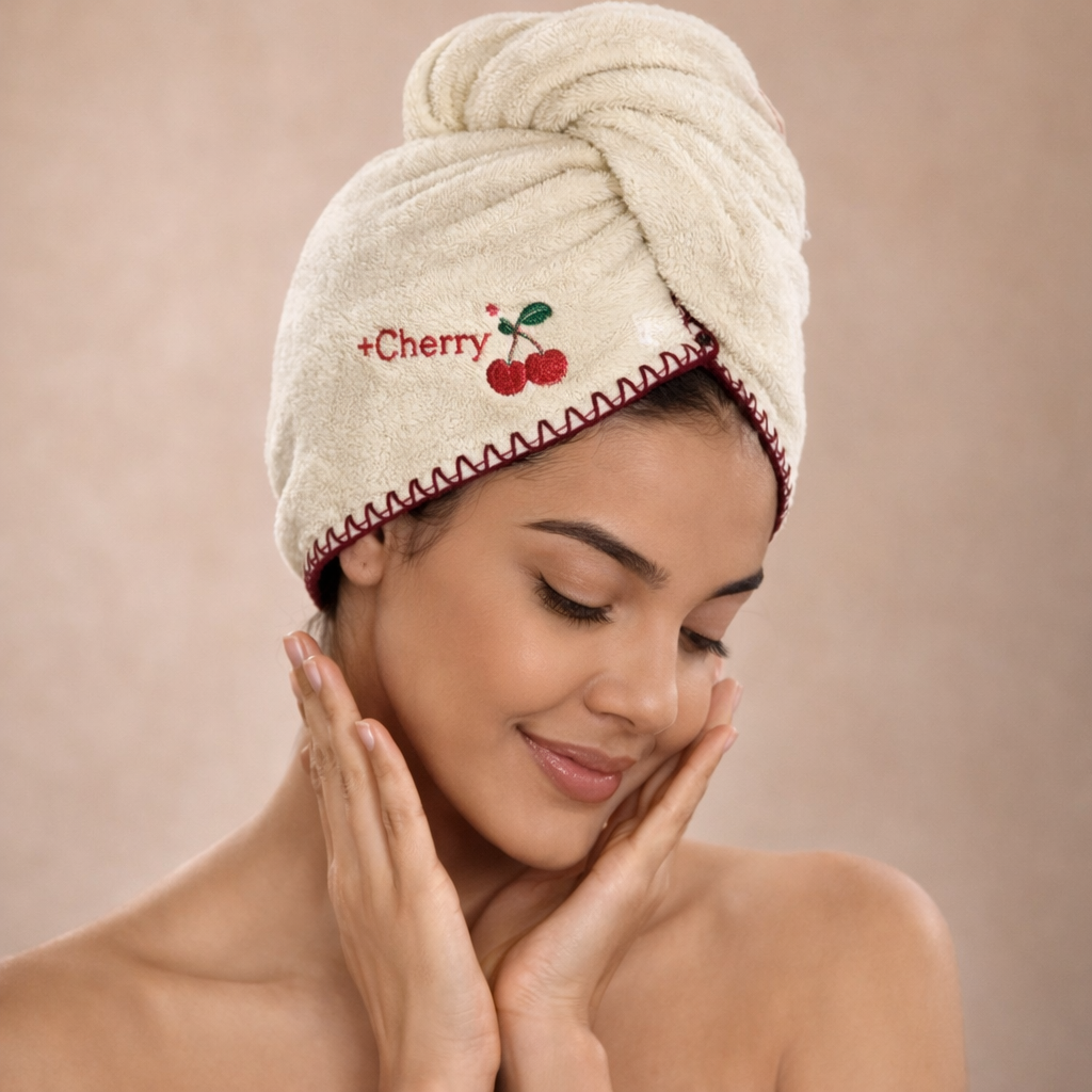 Water-Absorbent Coral Velvet Hair Drying Towel (Cherry)