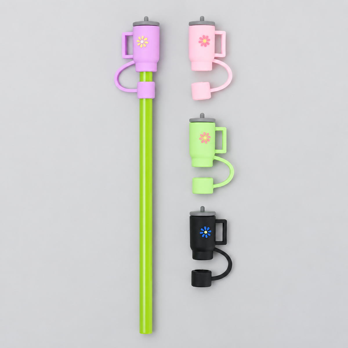 Colourful Tumbler Shaped Straw Toppers - Pack of 4 / Assorted