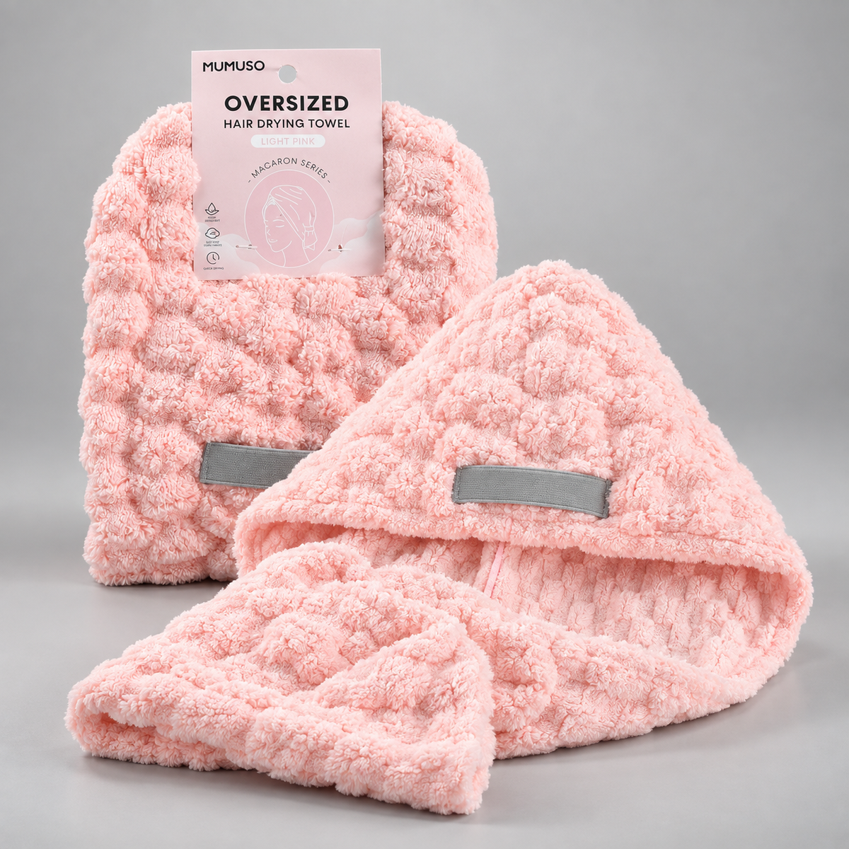 Macaron Series Oversized Hair Drying Towel - Light Pink