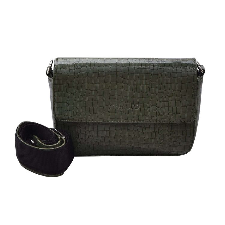 Croco Structured Sling Bag - Green Mumuso