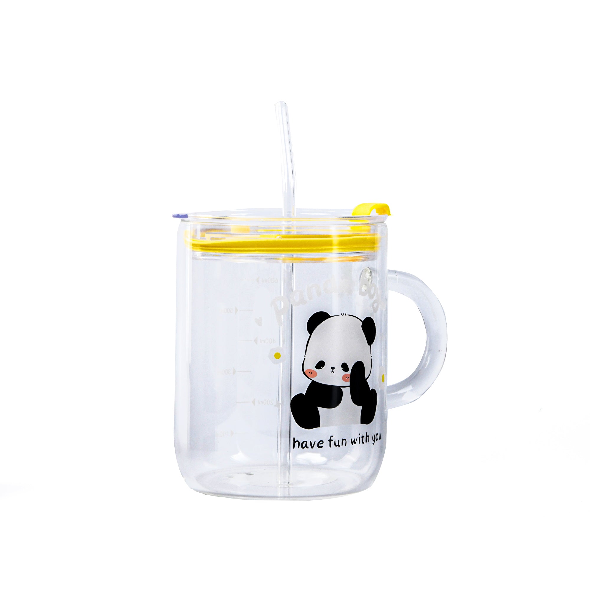Cute Panda Dual-Use Glass Mug With Straw - 700 ML