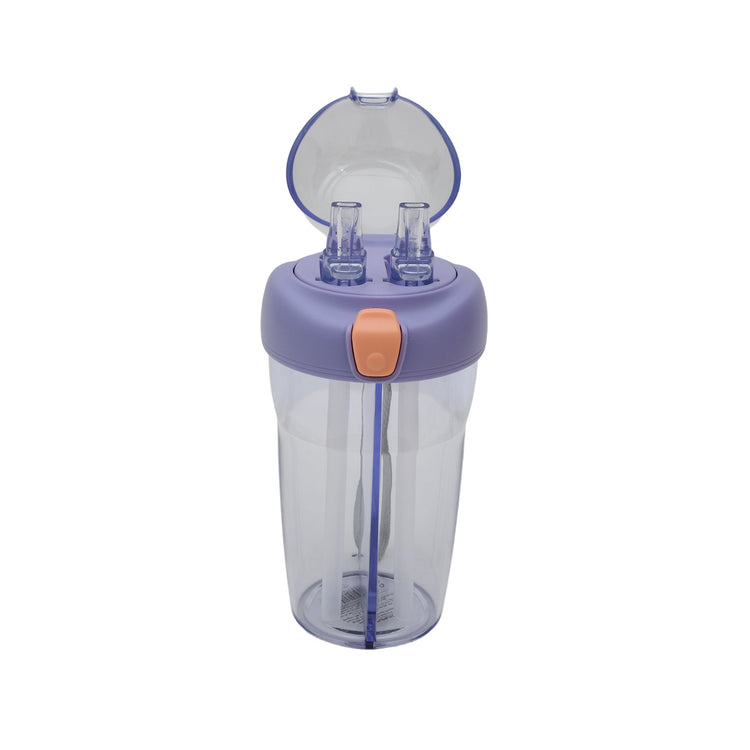 Durable Dual-Use Water Bottle with 2 Straws - Purple / 430 ml Mumuso