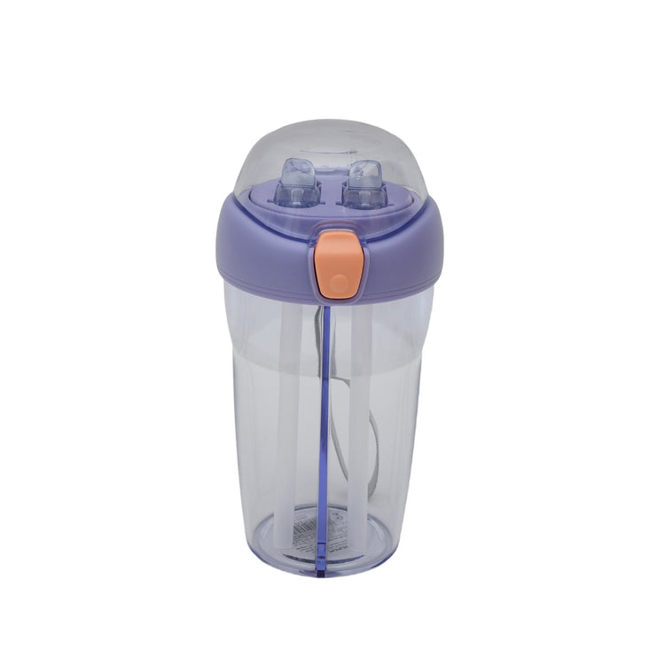 Durable Dual-Use Water Bottle with 2 Straws - Purple / 430 ml Mumuso