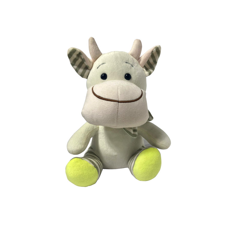 Fleecy Sitting Cow Plushie - White & Green Mumuso