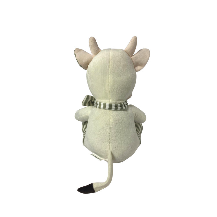 Fleecy Sitting Cow Plushie - White & Green Mumuso