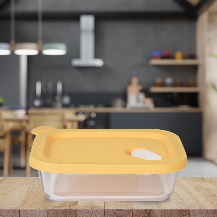 Glass Lunch Box with Silicon Lid - Yellow – Mumuso