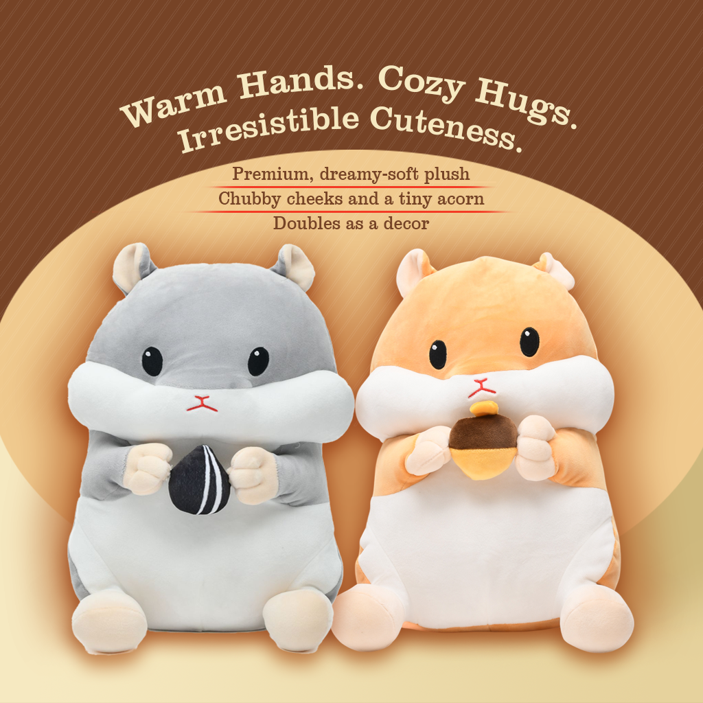 Cute Hamster Handwarmer Pillow- Beige and Gray