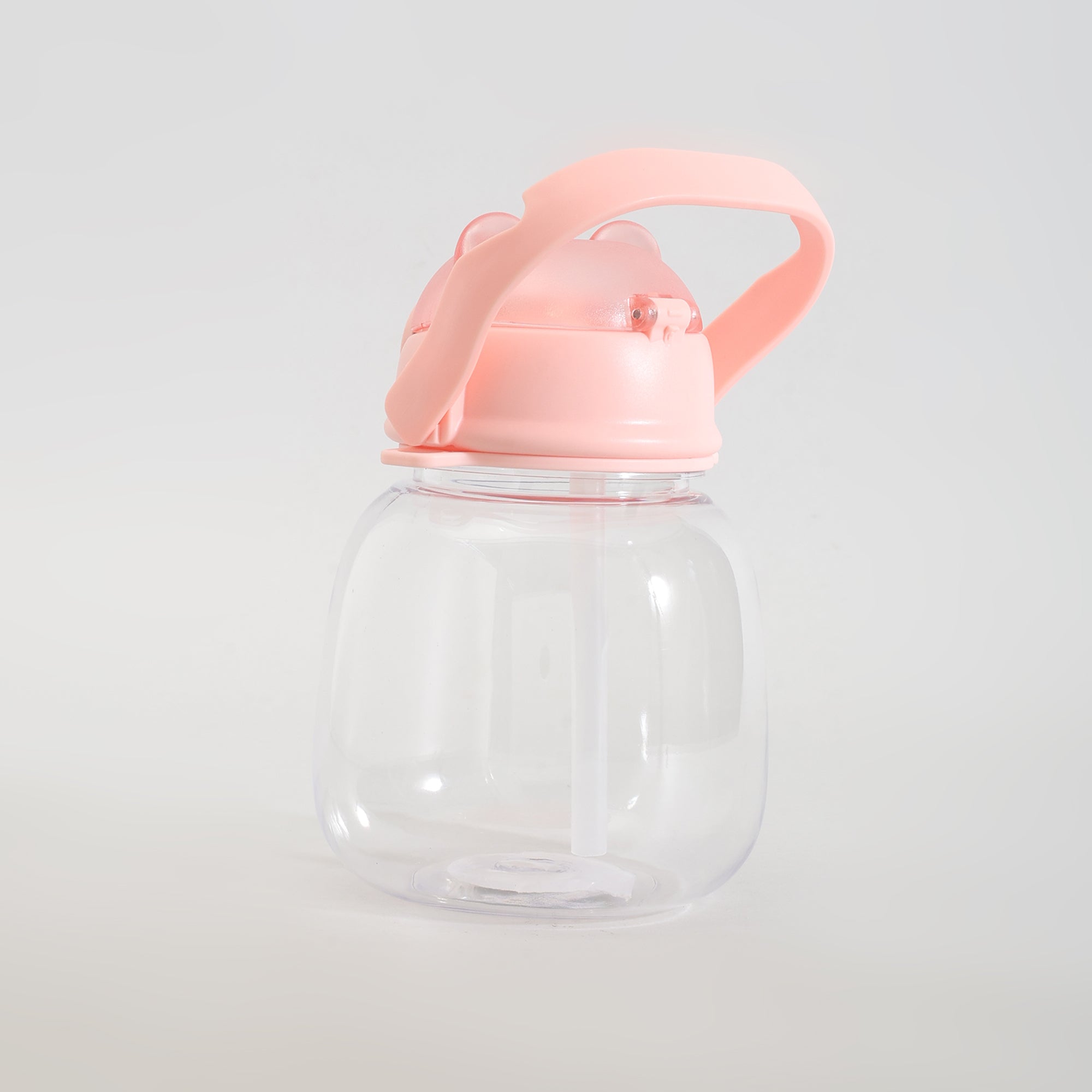 Cute Bear Water Bottle with Straw, Adjustable Shoulder Strap & Stickers- Pink