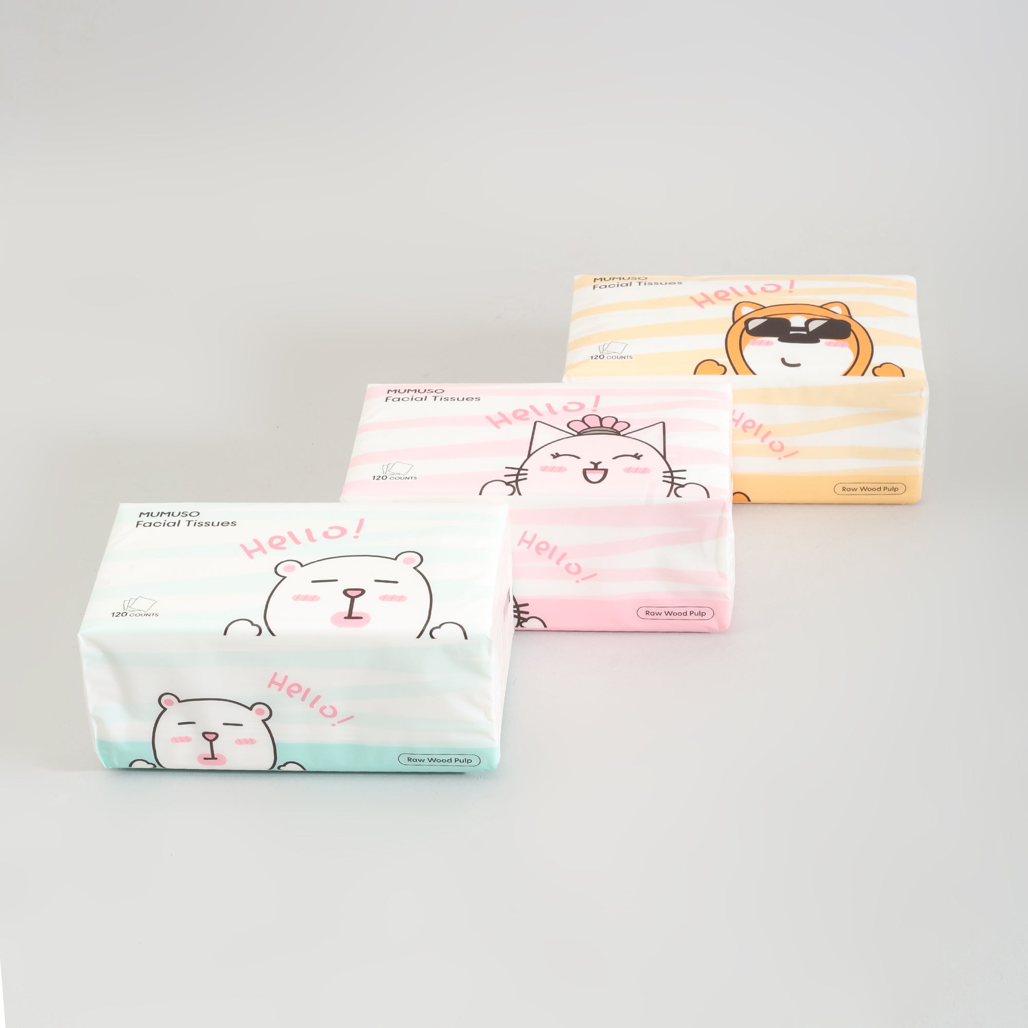Mumuso Super Soft Facial Tissues- 3-Pack Bundle- 120 Counts