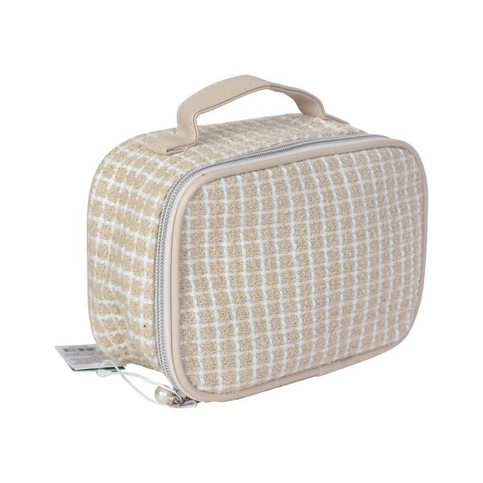 Jacquard Weave Portable Cosmetic Case - Apricot Mumuso