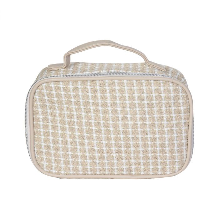 Jacquard Weave Portable Cosmetic Case - Apricot Mumuso