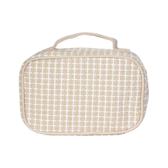 Jacquard Weave Portable Cosmetic Case - Apricot Mumuso