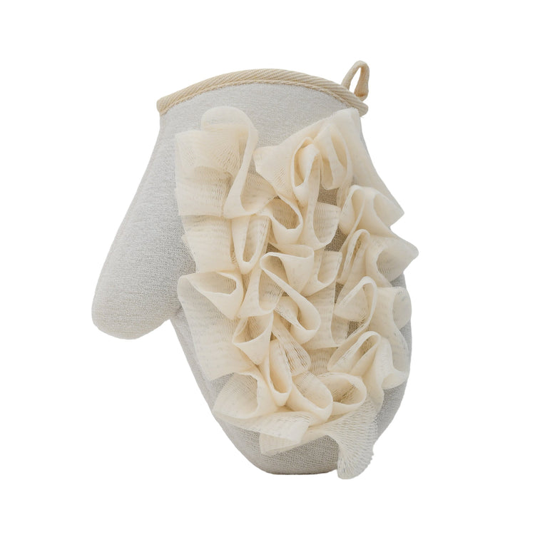 MUMUSO Exfoliating Glove with Bath Pouf - Beige Mumuso