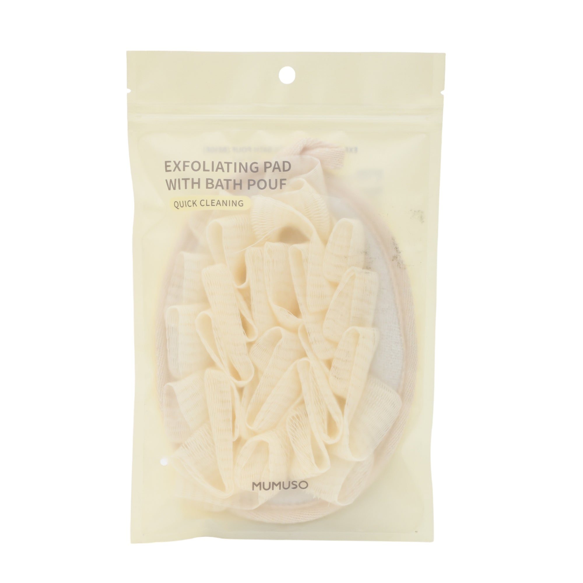 MUMUSO Exfoliating Pad with Bath Pouf - Beige Mumuso