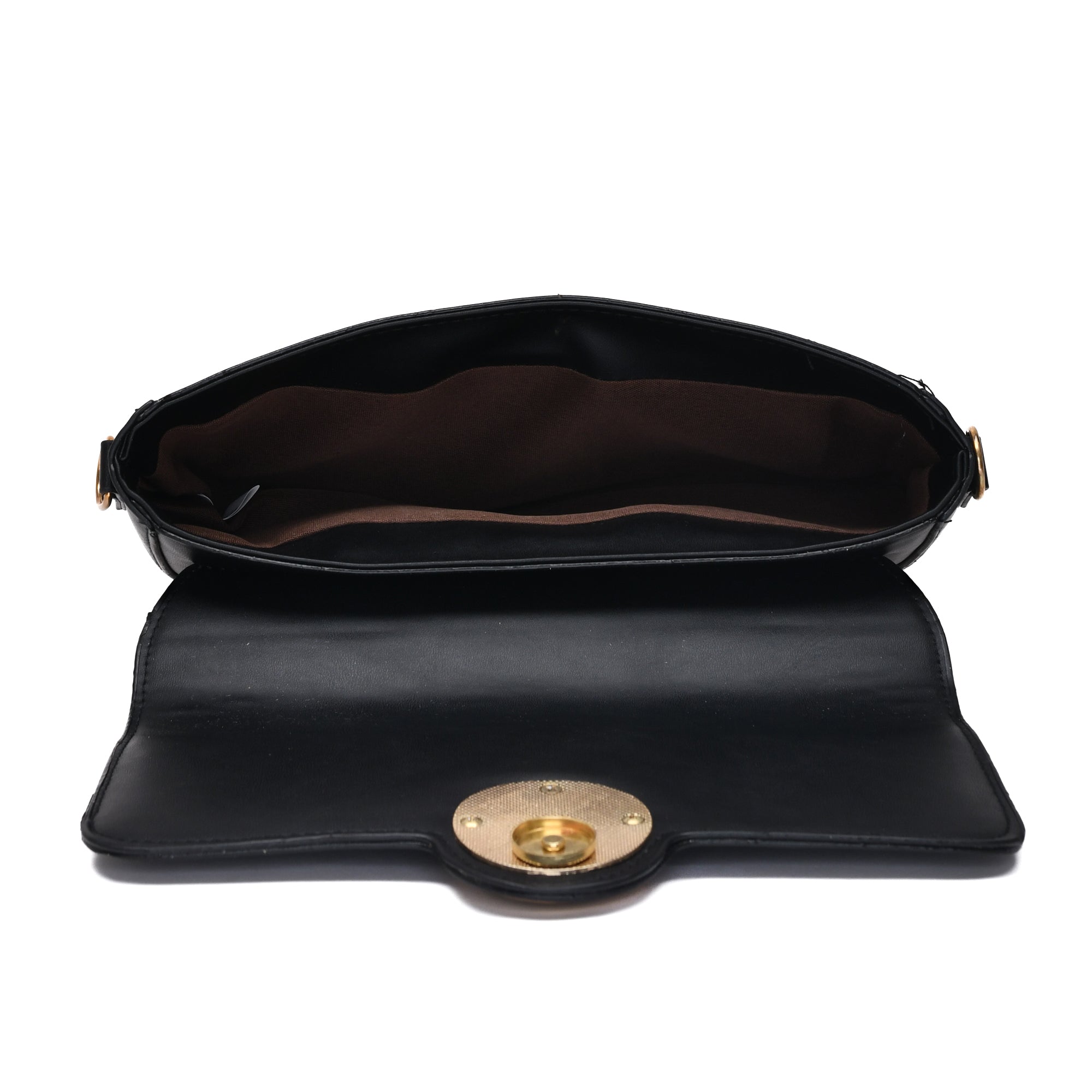 Mumuso Classic Black Shoulder Bag with Gold Chain