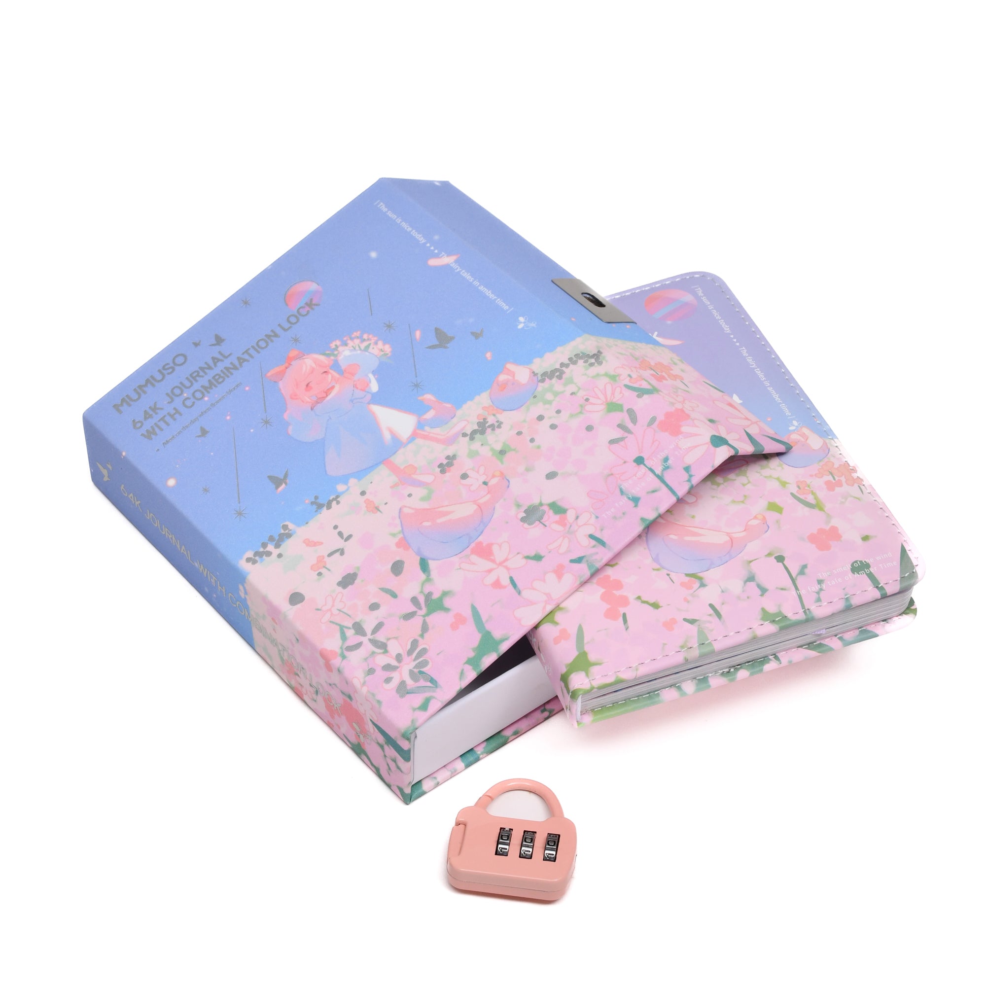 MUMUSO 64K Journal with Combination Lock - Pink & Blue