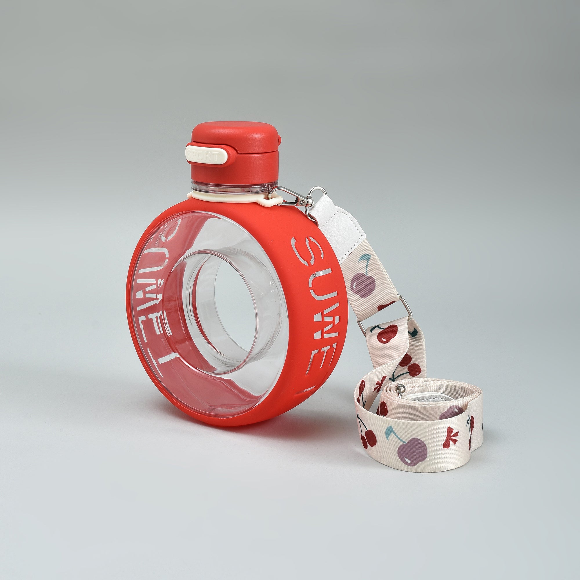 Mumuso Cherry Donut-Shaped Water Bottle- Red/700 ml