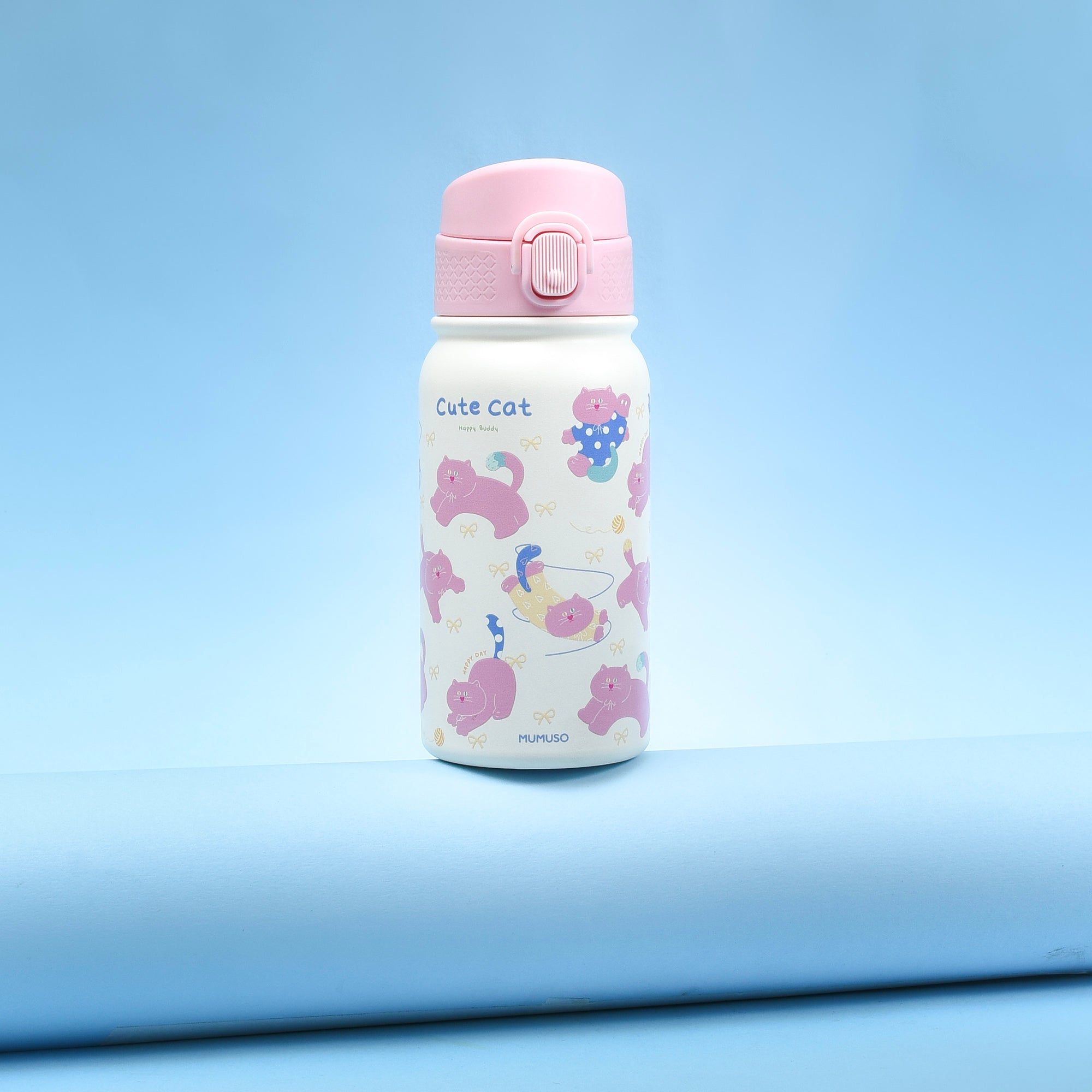 Super Cute Cat & Puppy Insulated Water Bottles- Pink/white- 350ml