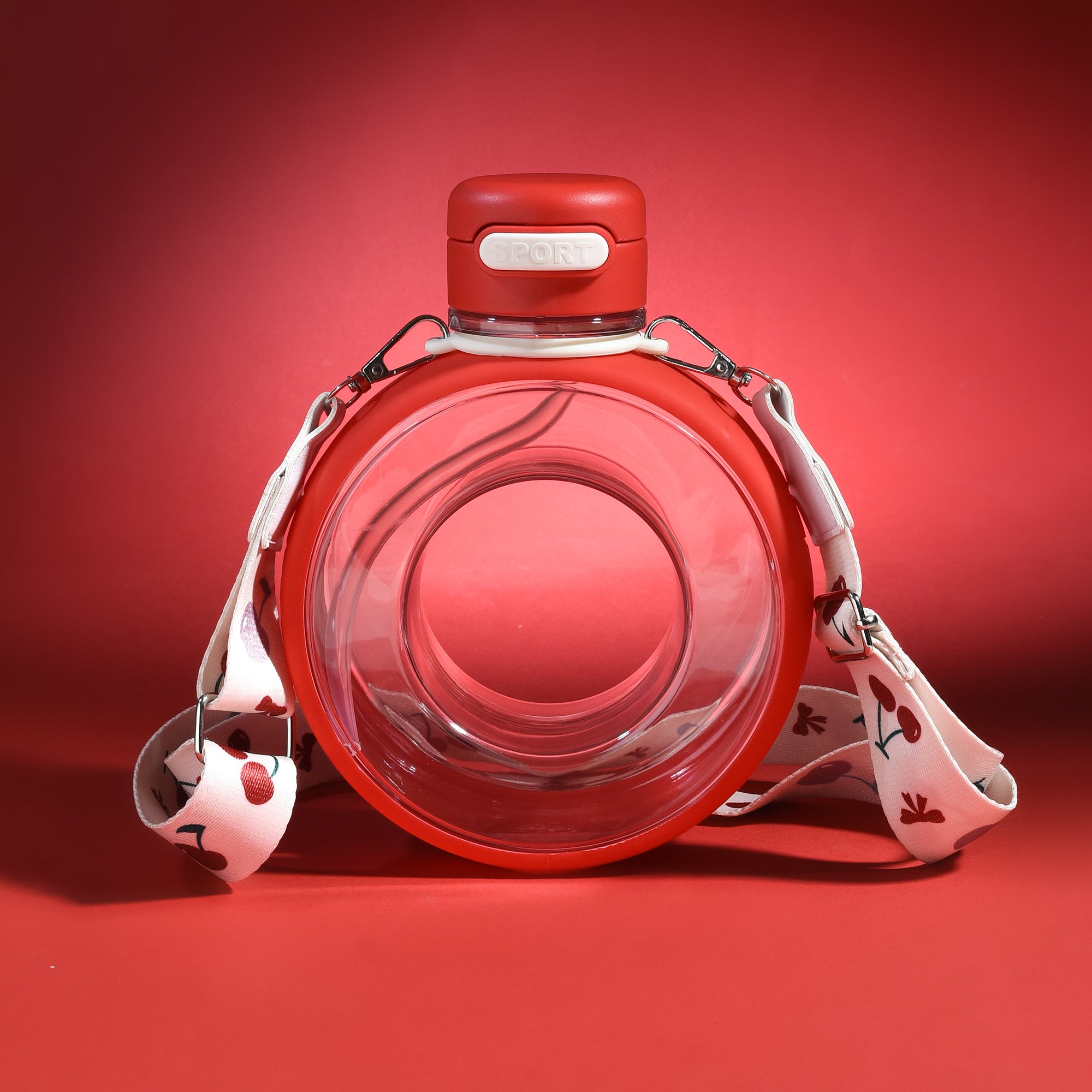 Mumuso Cherry Donut-Shaped Water Bottle- Red/700 ml