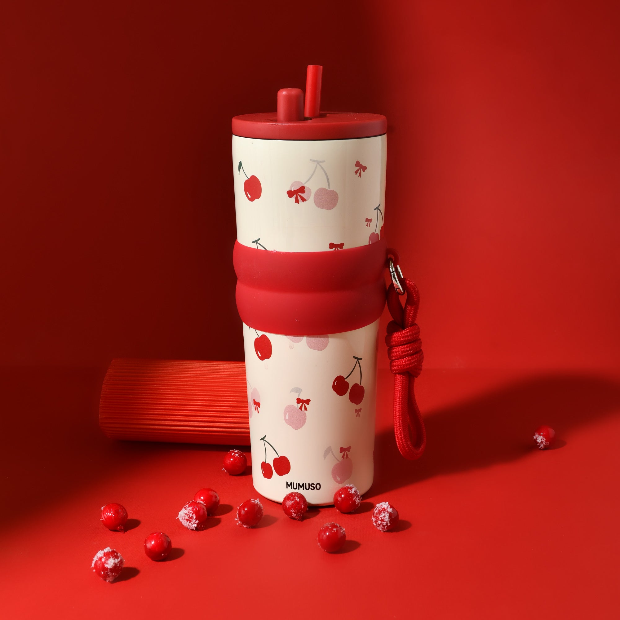 Cherry Insulated Tumbler with Straw- Red/700 ml
