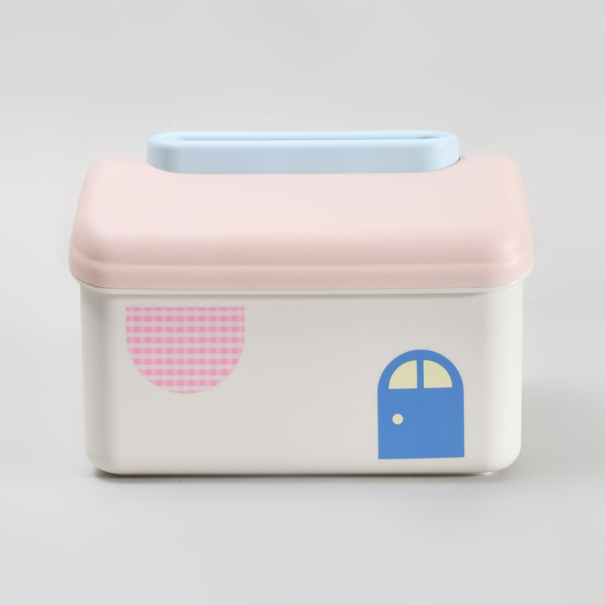 Macaron Series Little House Tissue Box with Wall Mount Sticker- Pink & Blue