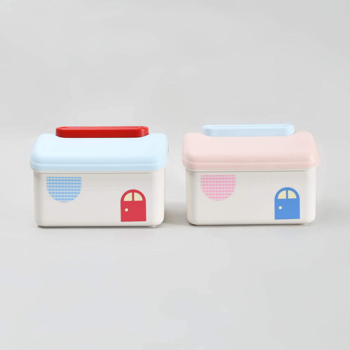Macaron Series Little House Tissue Box with Wall Mount Sticker- Pink & Blue