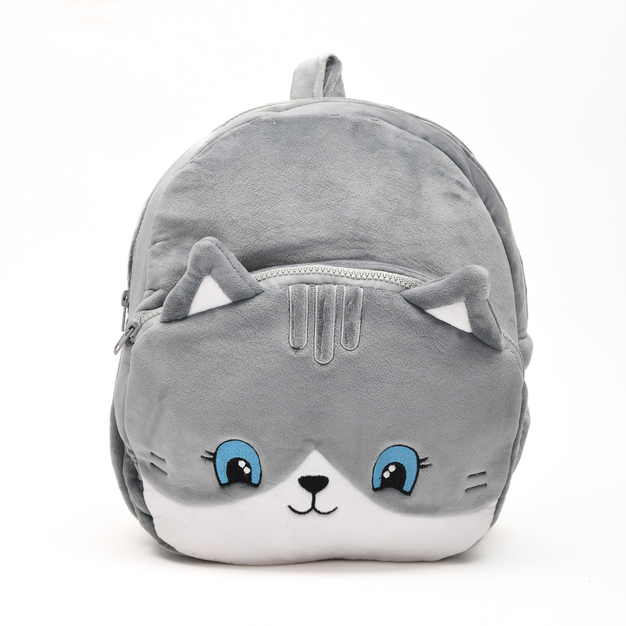 Mumuso Cute Cat Designed Plush Bag- Grey- 14in