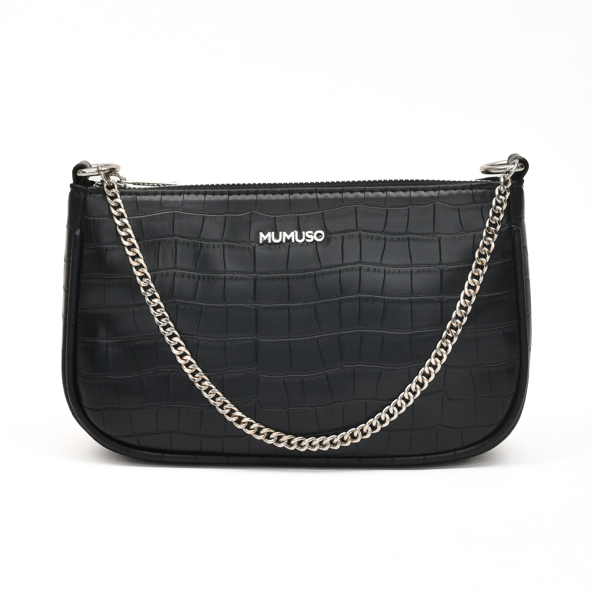 Dual Handle Croco Shoulder Bag- Black