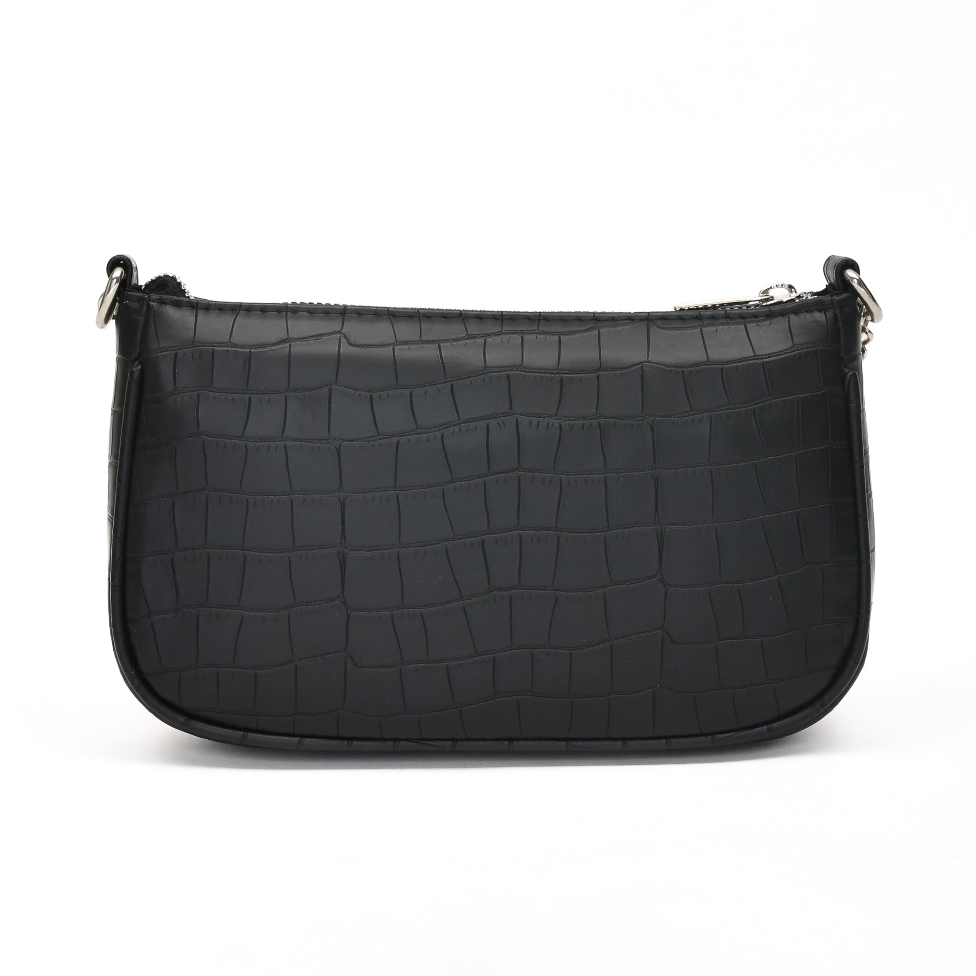 Dual Handle Croco Shoulder Bag- Black