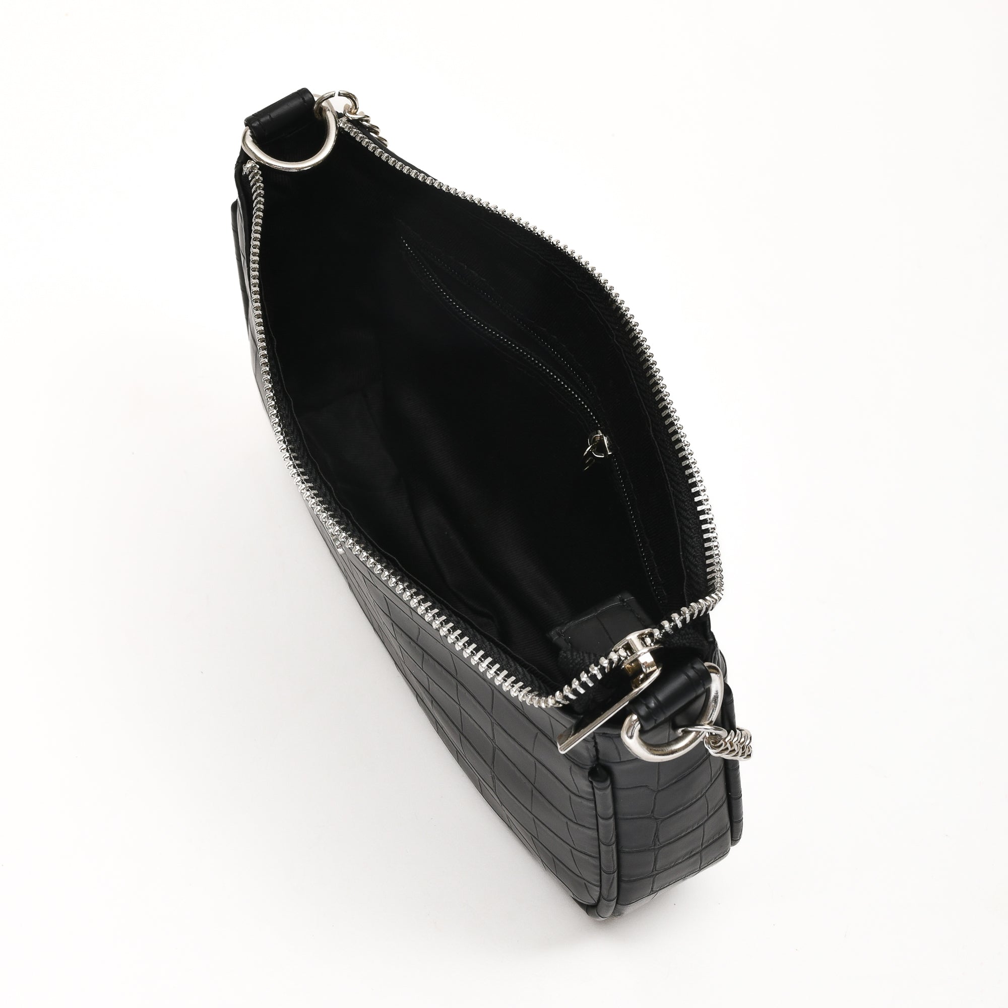 Dual Handle Croco Shoulder Bag- Black