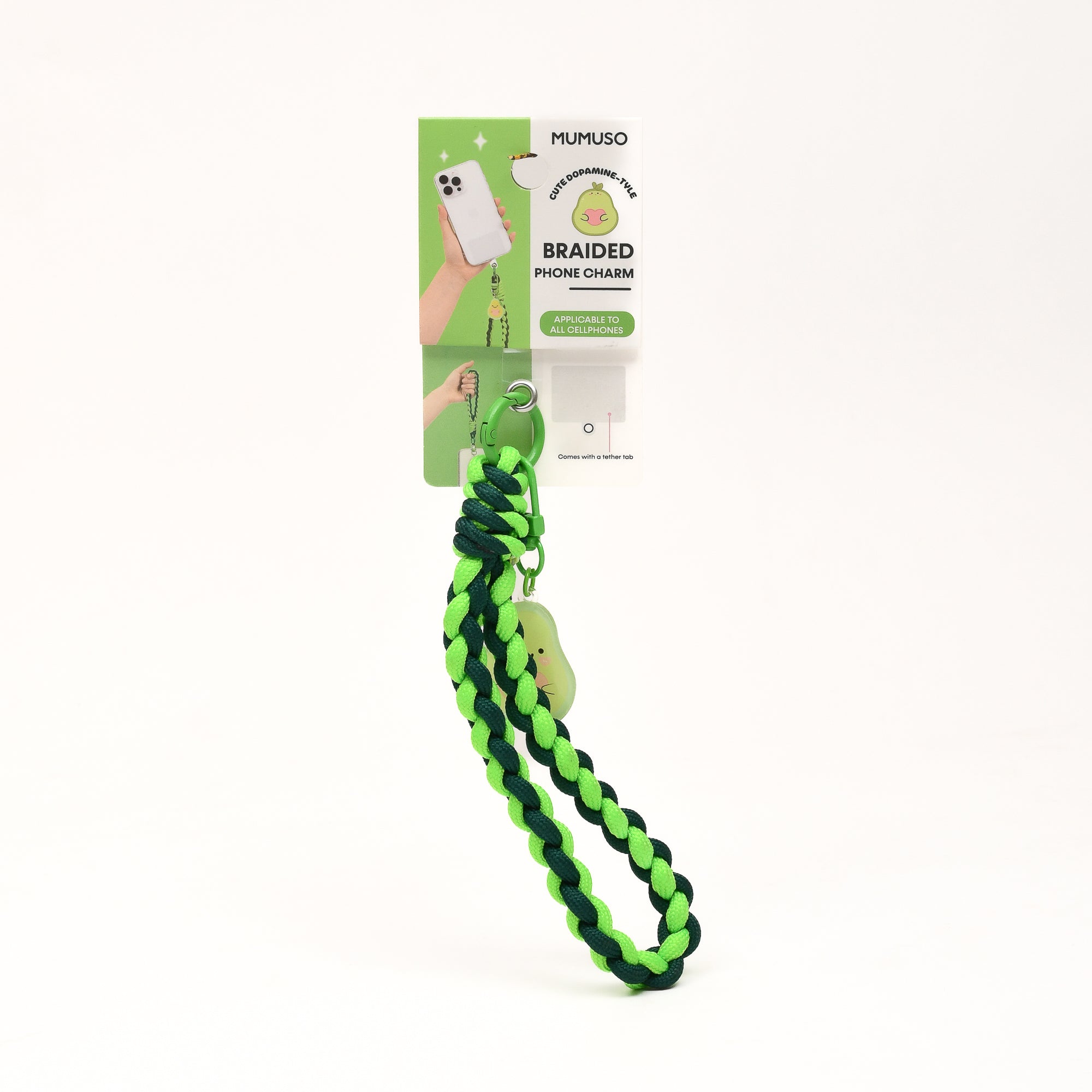 Braided Phone Wrist Band with Phone Charm- Avocado