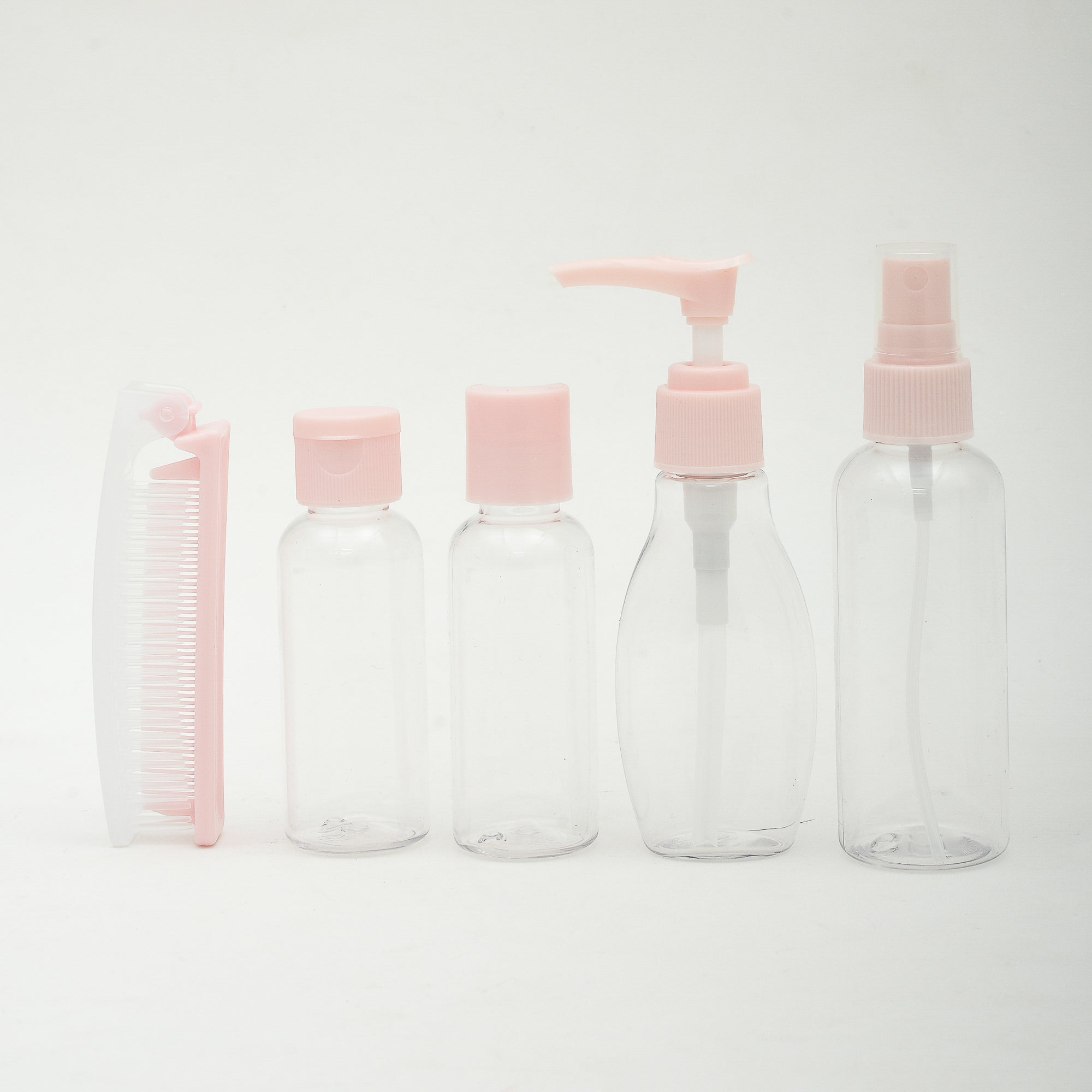 5-PIECE TRAVEL BOTTLES SET ( with Comb)-PINK