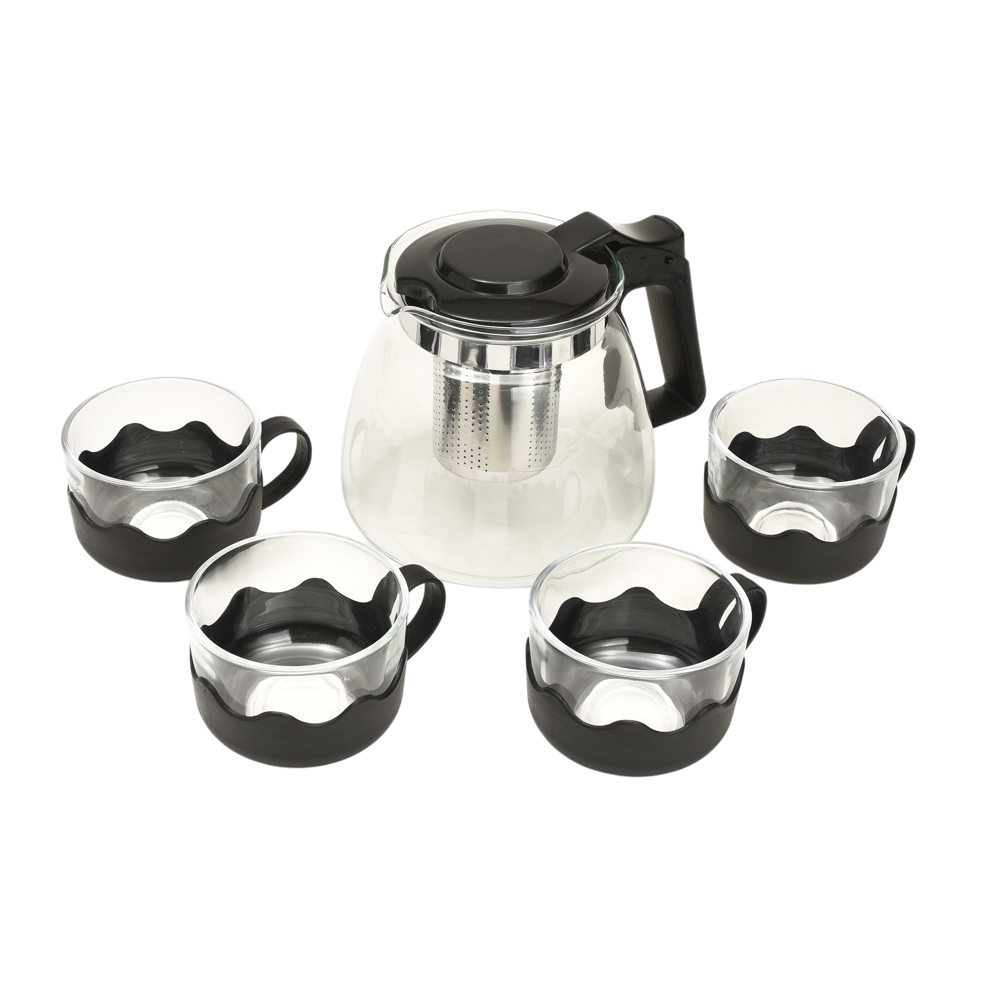 Glass Tea Pot with Infuser and Cups Set - 5 Pcs