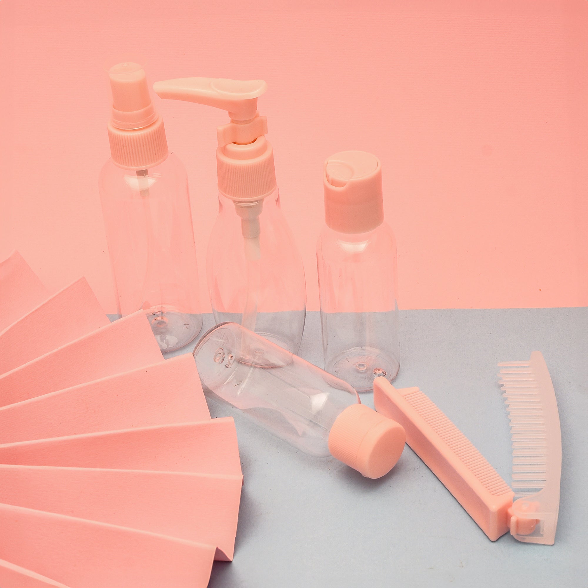 5-PIECE TRAVEL BOTTLES SET ( with Comb)-PINK