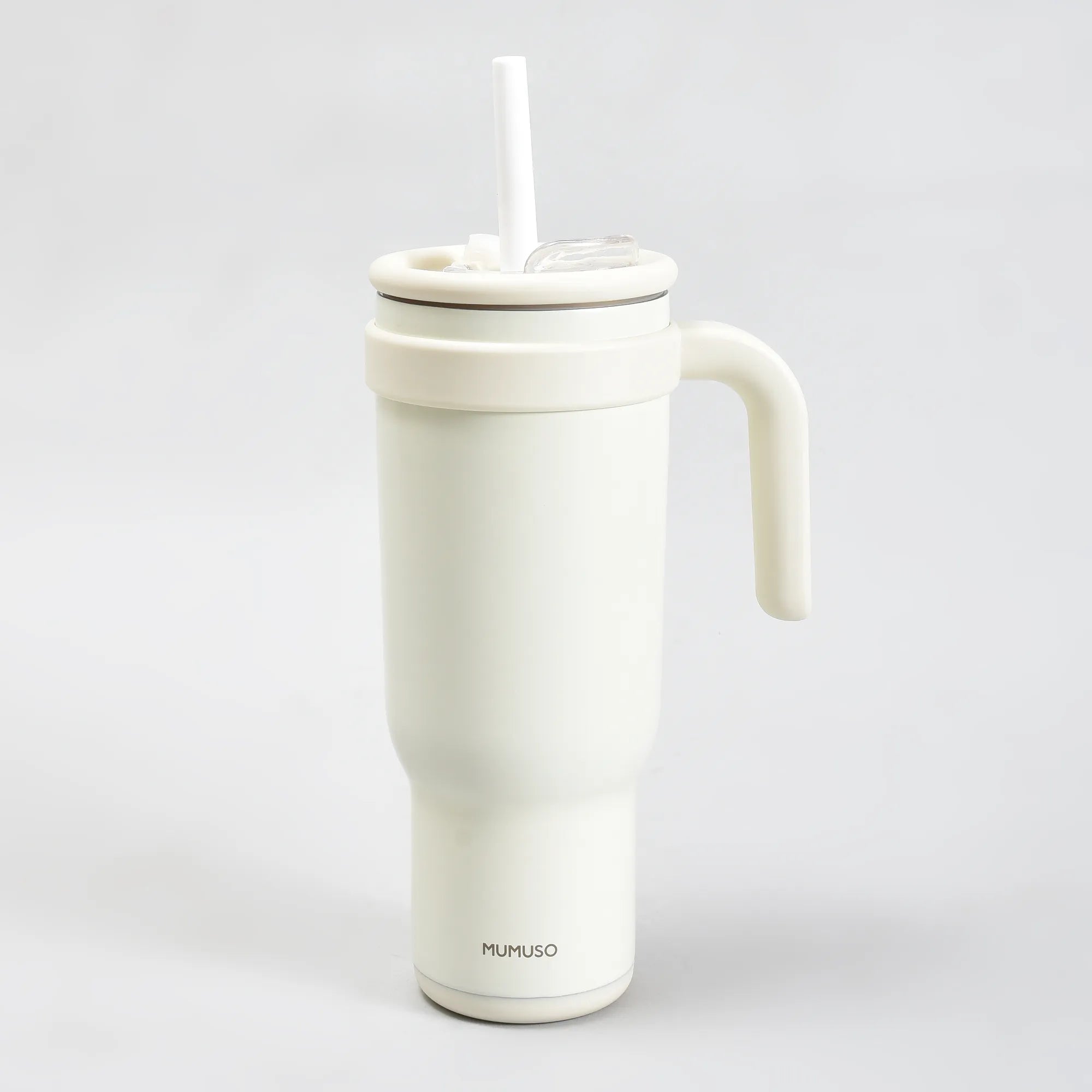 Mumuso Large Capacity Insulated Tumbler with Handle- Beige/ 1200ML