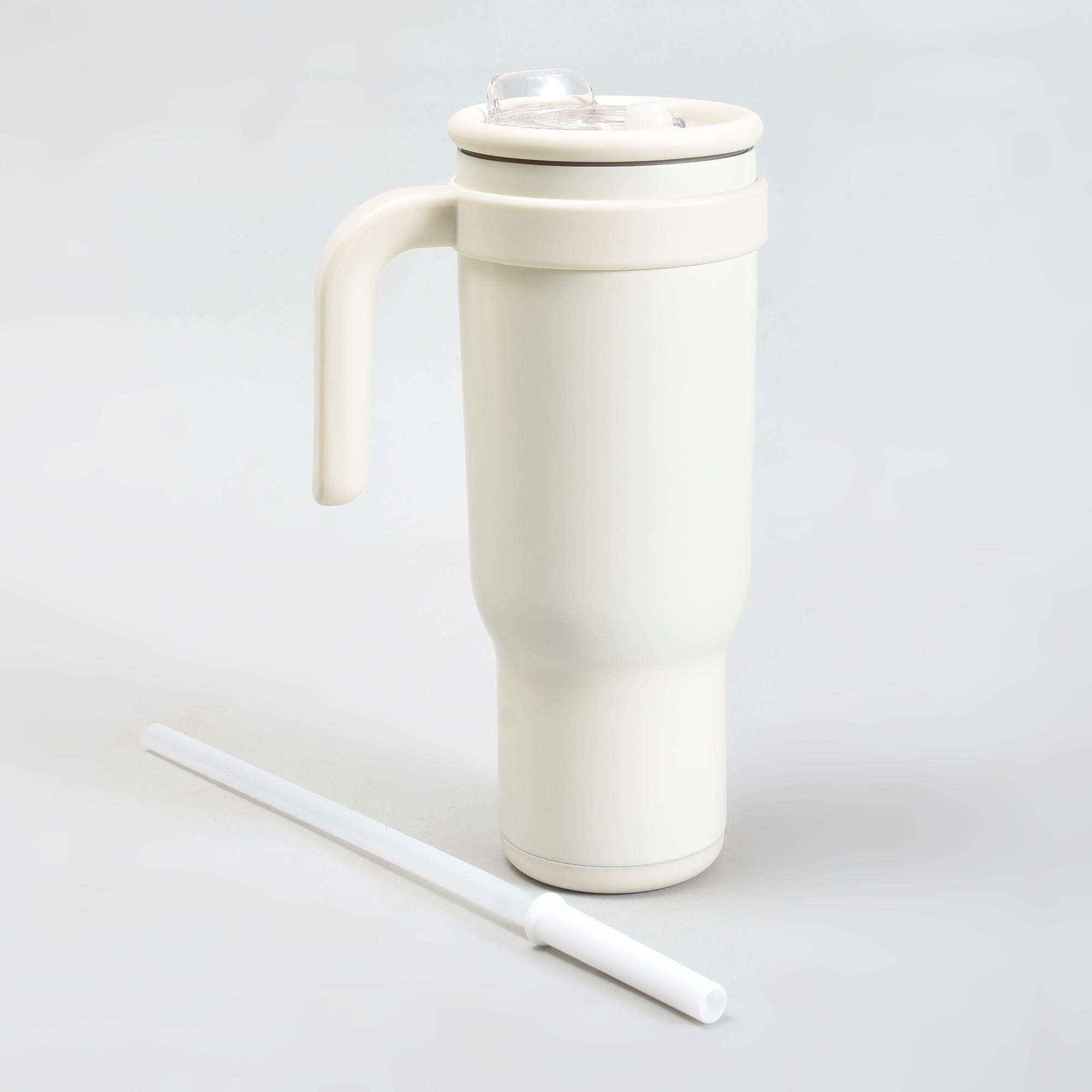 Mumuso Large Capacity Insulated Tumbler with Handle- Beige/ 1200ML