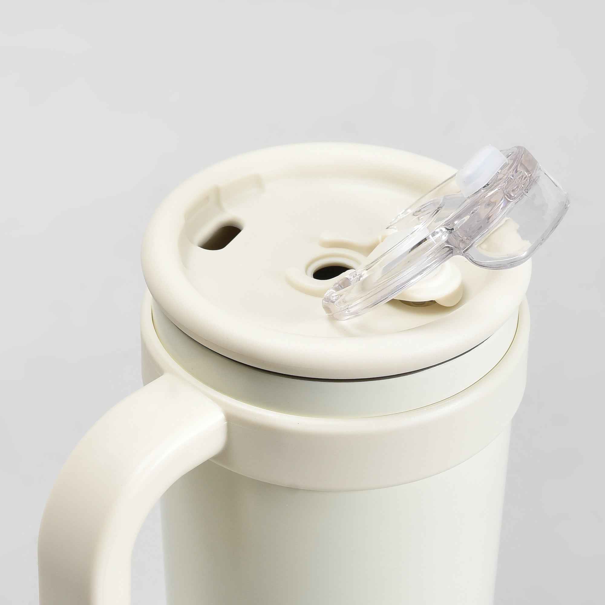 Mumuso Large Capacity Insulated Tumbler with Handle- Beige/ 1200ML