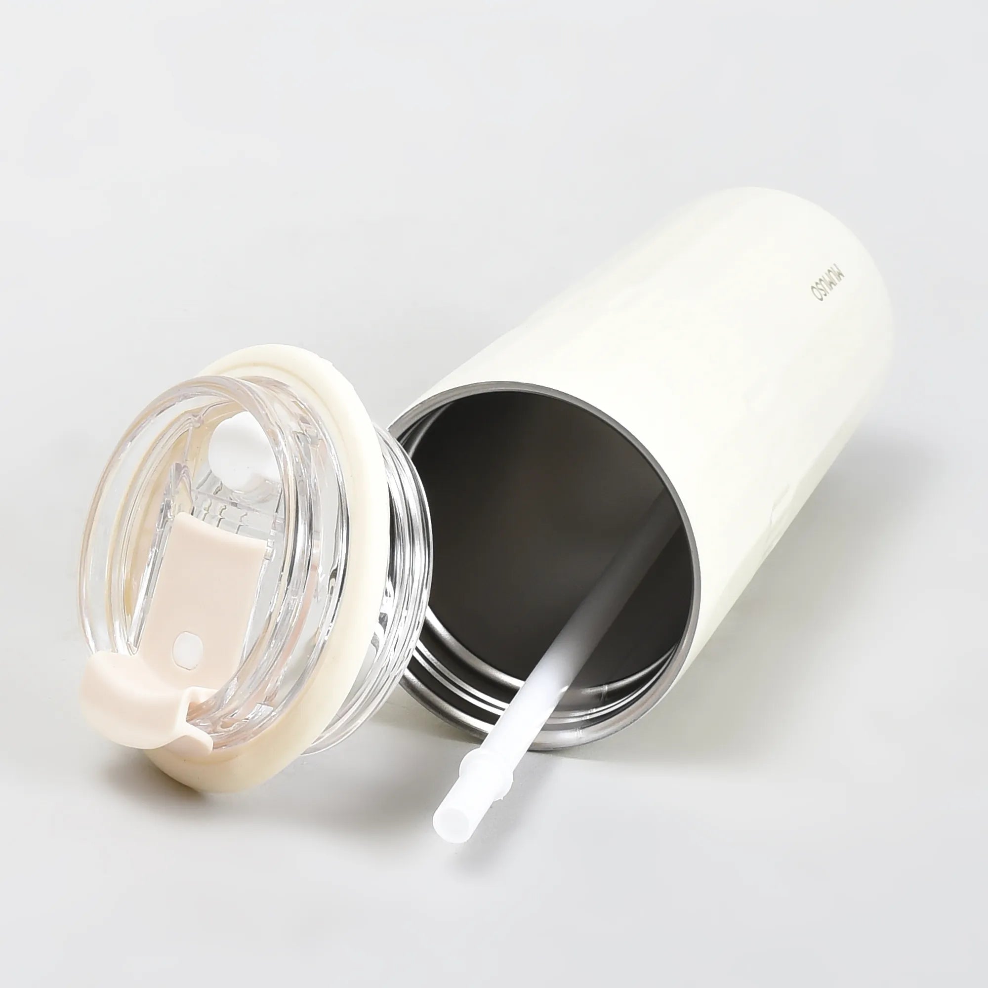 Mumuso Minimalist Insulate Tumbler with Flip Straw- OffWhite/500ml