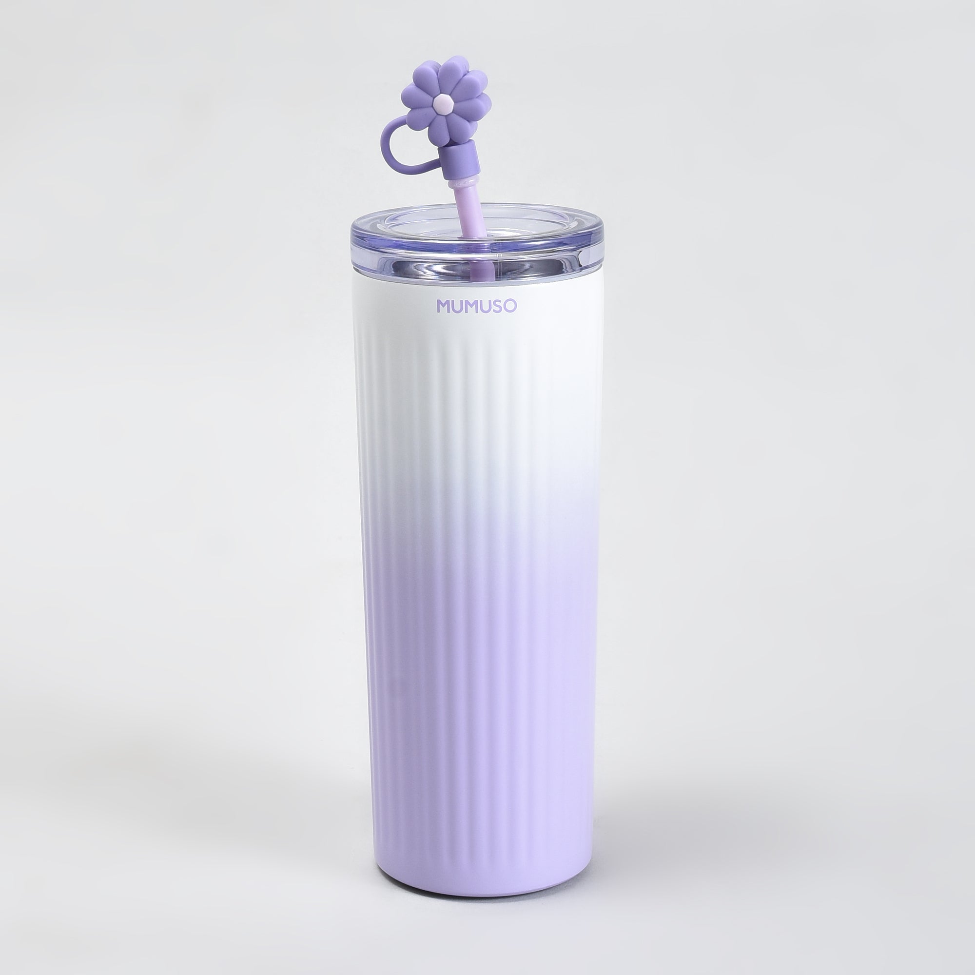 Mumuso Floral Series Ribbed Insulated Tumbler- 600ML/ Purple