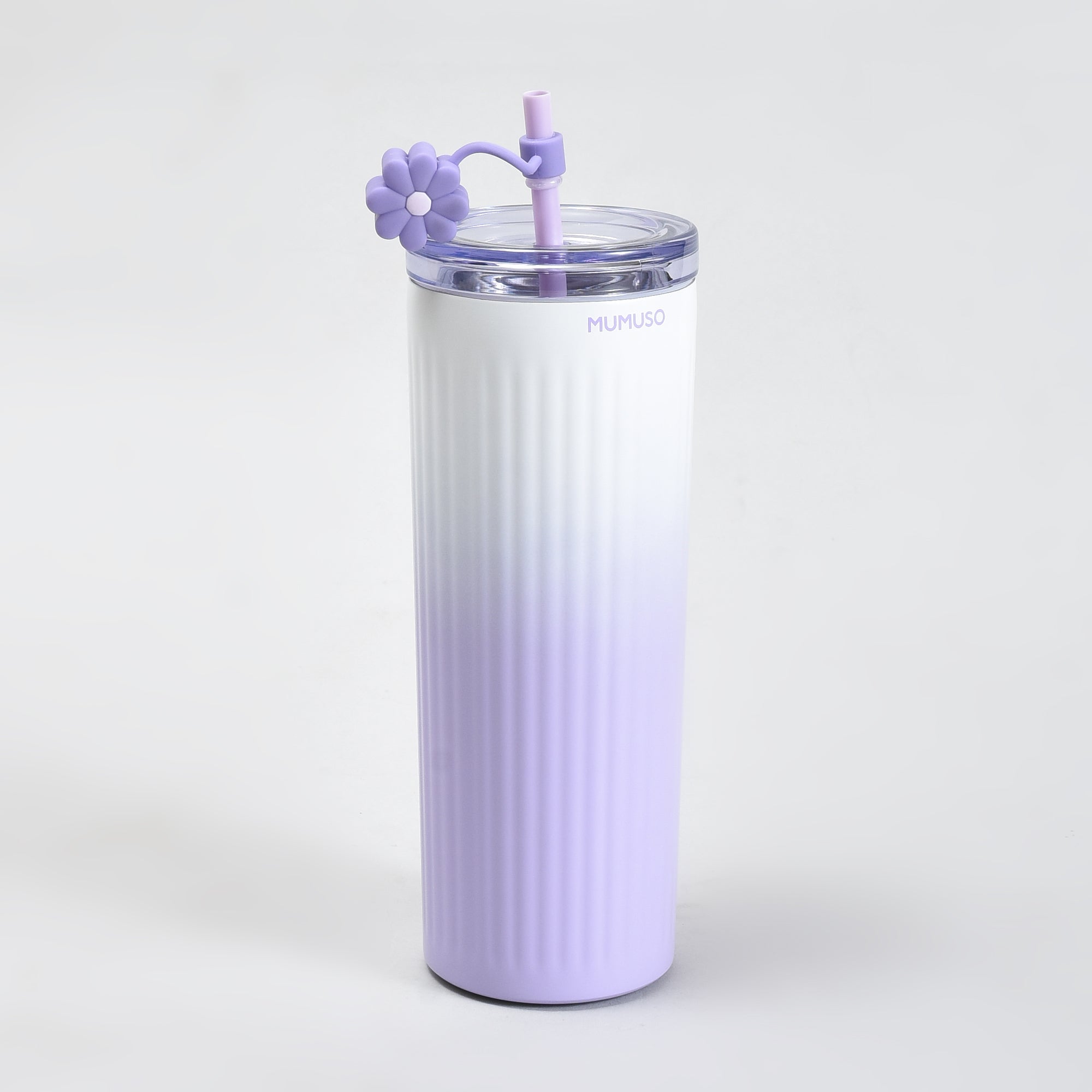 Mumuso Floral Series Ribbed Insulated Tumbler- 600ML/ Purple