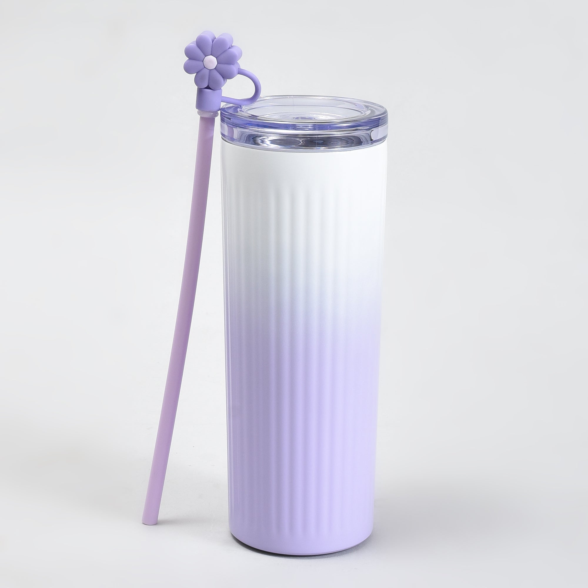 Mumuso Floral Series Ribbed Insulated Tumbler- 600ML/ Purple