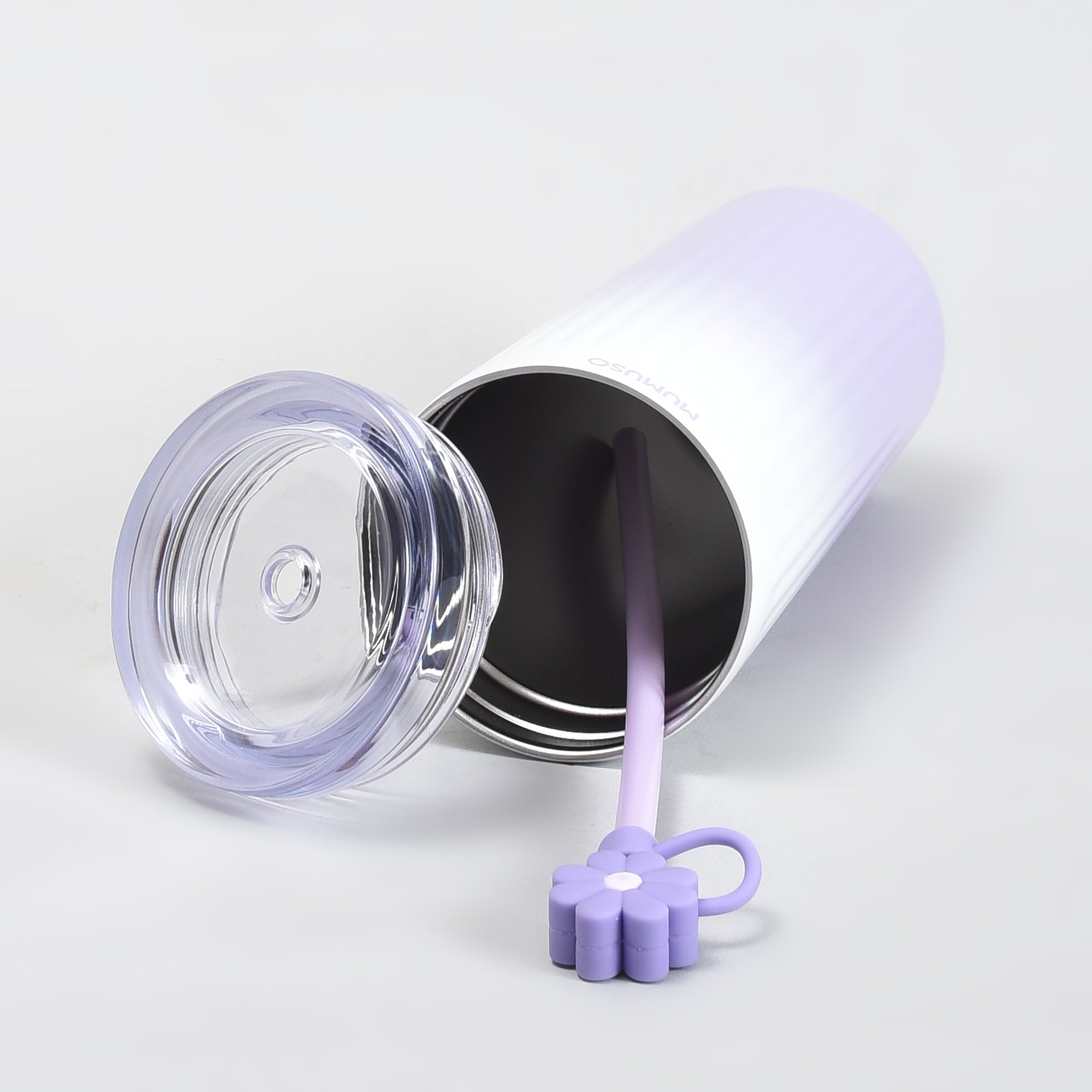 Mumuso Floral Series Ribbed Insulated Tumbler- 600ML/ Purple