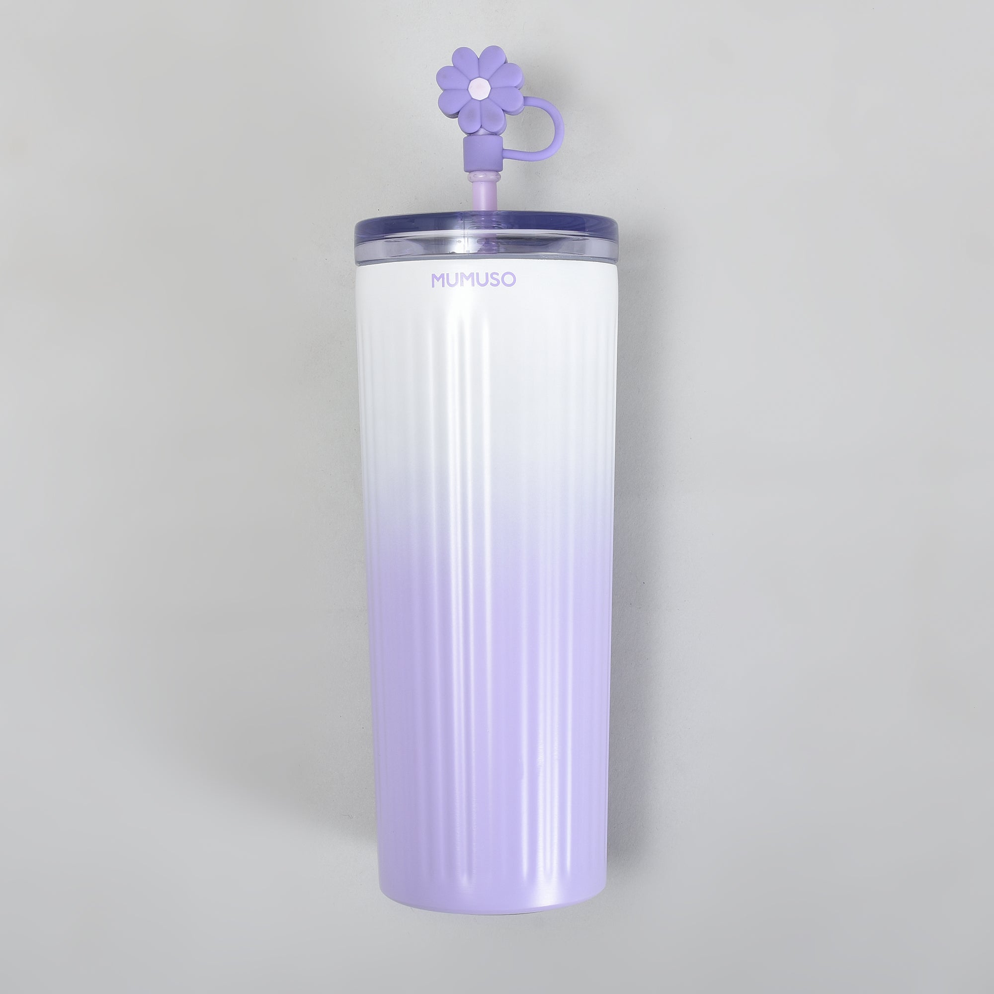 Mumuso Floral Series Ribbed Insulated Tumbler- 600ML/ Purple