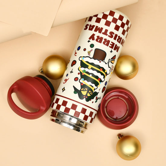 Mumuso Christmas Insulated Water Bottle with Handle (450 ml)